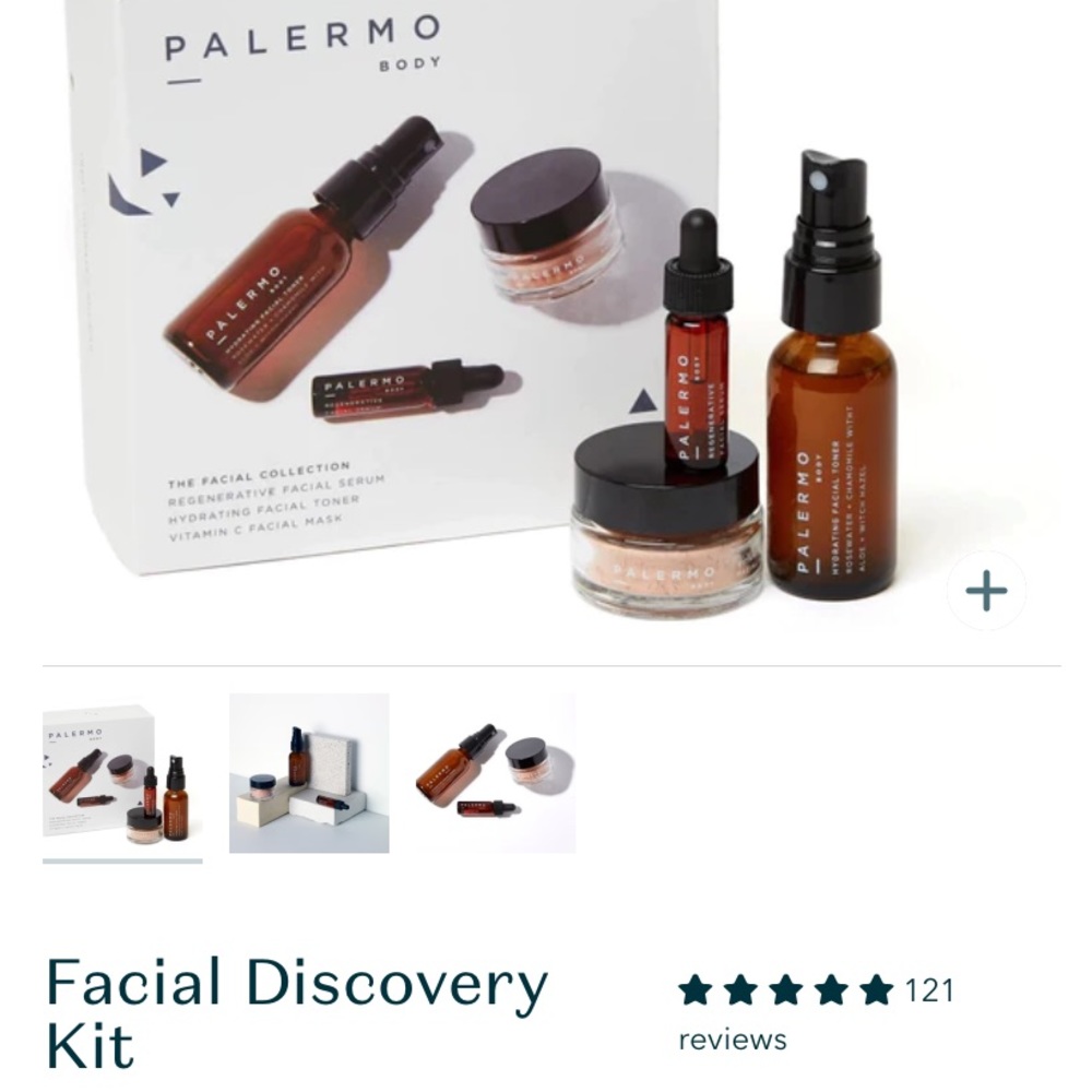 New 3pc Palermo Body Facial Discovery Kit Collection Serum Toner Mask
